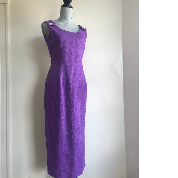 VINTAGE Santa Fe Midi Linen Purple Sheath Dress S - Picture 5 of 11